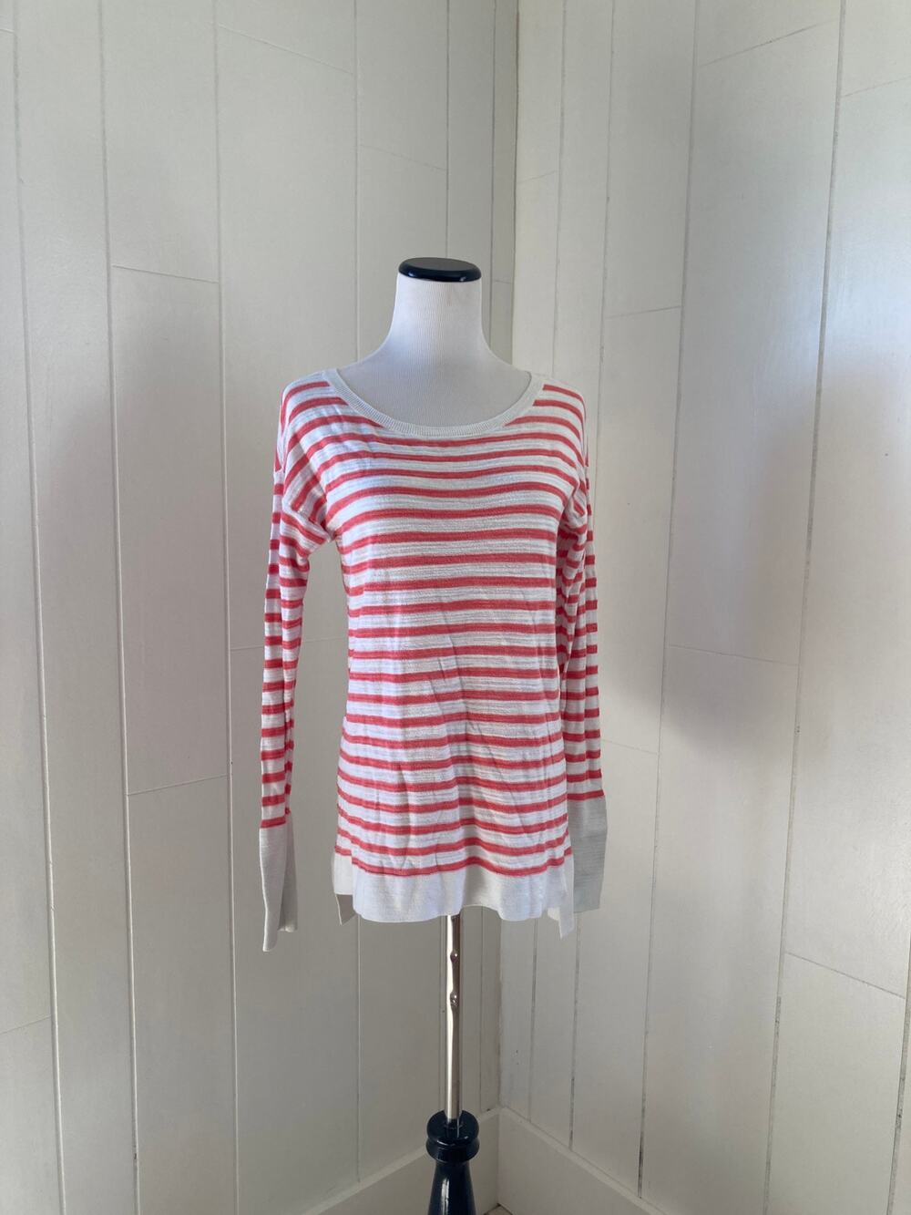 LOFT Pink & White Striped Sweater, Size XS
